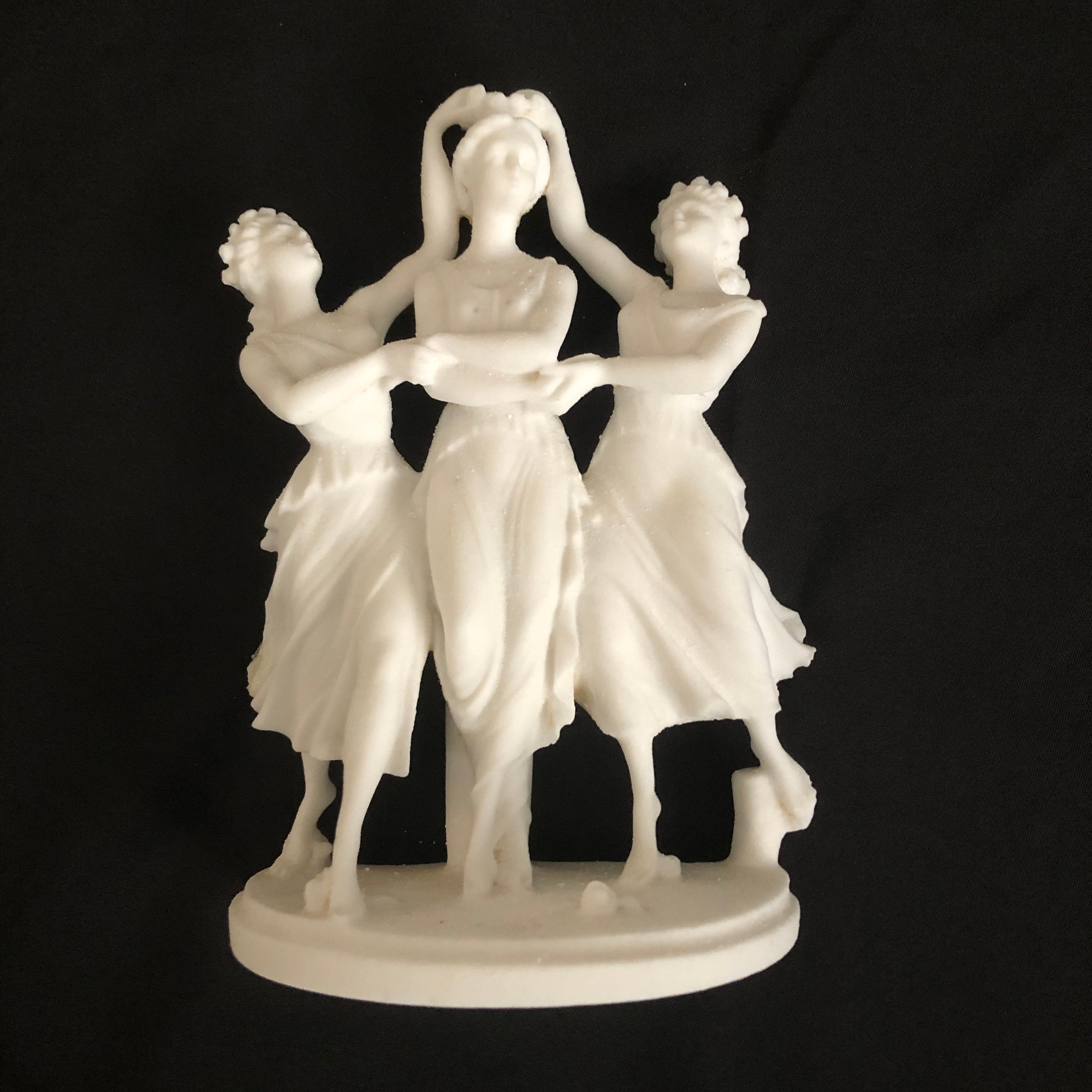 Handmade by G Ruggeri in white alabaster composite Three Graces Statue
