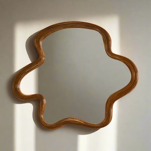 Organic Shaped  Rattan Wicker Wall Mirror