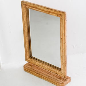 Rectangular Rattan Vanity Mirror Vintage Style, Make up Mirror, Table Mirror