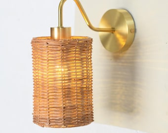 Wicker & Brass Wall Sconce