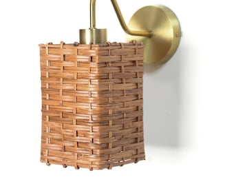 Square Rattan Shade & Brass Wall Sconce