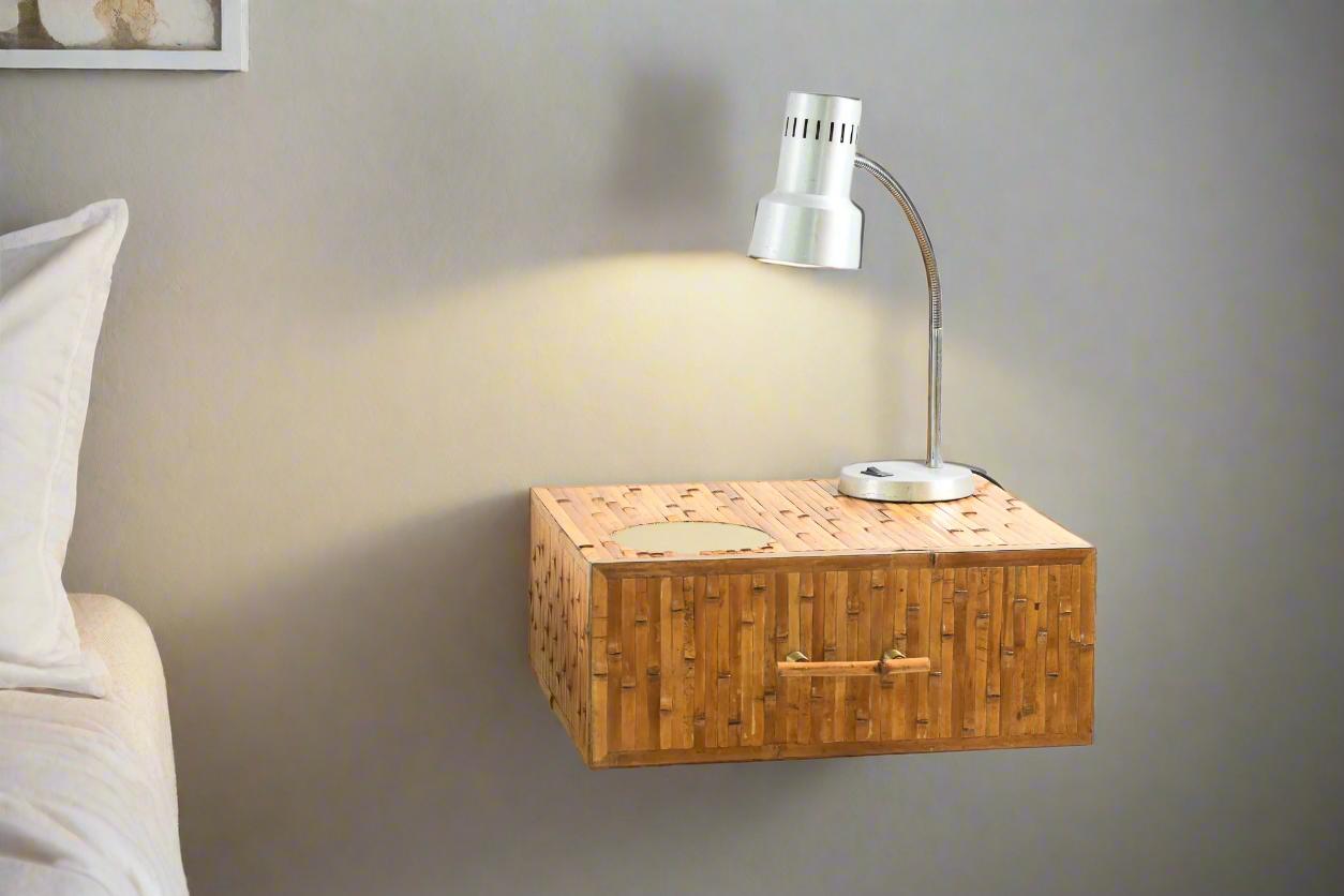 Table de chevet murale en bambou, Meuble de chambre à coucher, Meuble de chevet, Meuble mural