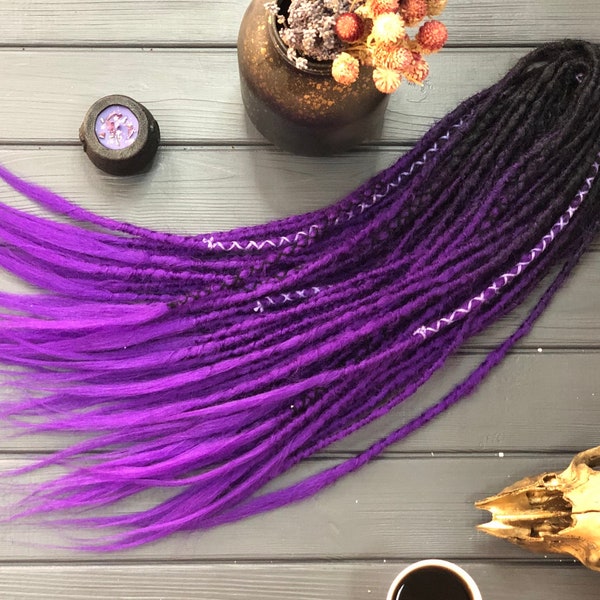 Natürlicher Look synthetisch doppelendig schwarz hellviolett Marine Ombre Dreads Haarverlängerungen Dreadlocks Boho Single Ended DE oder SE