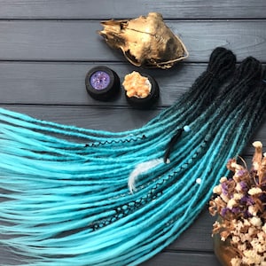 Natural look synthetic double ended black light blue ombre dreads hair extensions dreadlocks boho single ended DE or SE