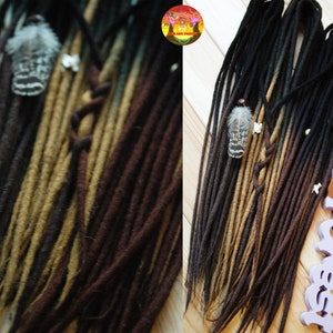 Wool dreads full set DE dreadlocks extensions double ended black ombre dark grey light brown blonde light brown transition