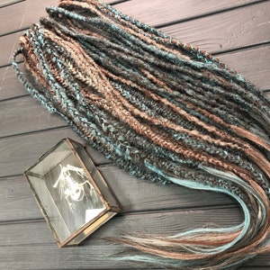 Natural look synthetic double ended dreads Peacock brown light blue mint ombre hair extensions dreadlocks boho single DE SE fishtail braids