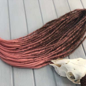 Ombre Dreadlocks Hair Extensions: Dark Brown, Rose, Light Pink - DE or SE