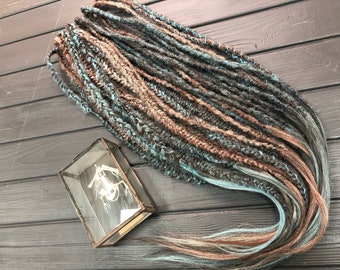 Natural look synthetic double ended dreads Peacock brown light blue mint ombre hair extensions dreadlocks boho single DE SE fishtail braids