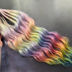 Curly set DE SE Mermaid Rainbow Dreads | Curly Festival Dreadlocks Extensions | Synthetic Boho Wavy Locs + Free Installation Bands (30 DE +)