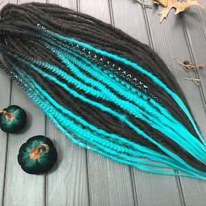 Natürlicher Look synthetischer doppelseitiger schwarzer Türkis ombre Dreadlocks  Boho Single ended DE oder SE