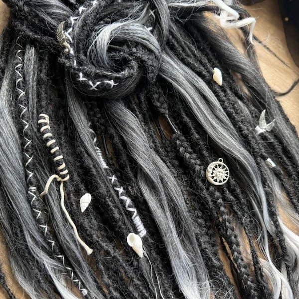 Salt & Pepper Gray Dreads Mix: Curls Braids White Black Ombre Hair