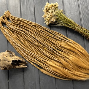 Thin synthetic twisted dread lock + braids color sakhara blond, golden blond bandage as a gift boho hair extensions dread