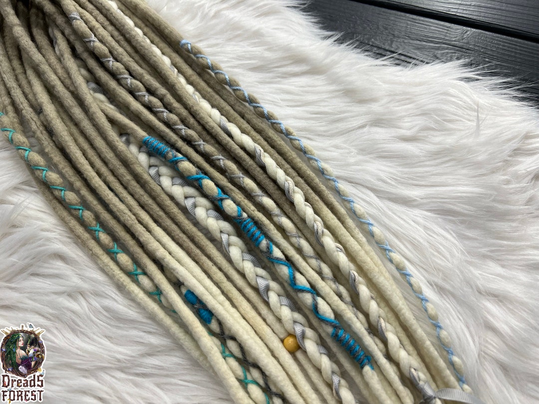 Wool Dreadlocks + Braids Ombre Dark Blond Sand on Light Blond, Ribbon ...