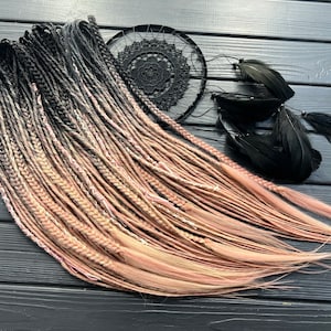 Ombre Synthetic Dreads: Black to Blonde & Victorian Pink Fishtail Braids