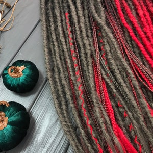 Ombre Black Red Synthetic Dreadlocks: Gray Braids, Boho Hair Extensions