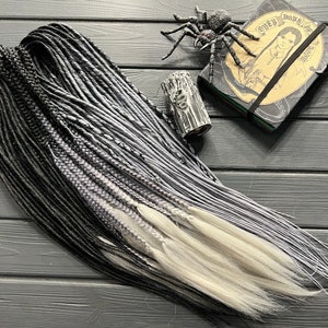 Ombre Synthetic Dreadlocks: Twisted Fishtail Braids, Black-Light Gray-Platinum