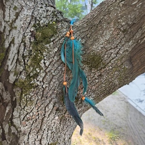 Dreadlocks Accessories Dreadlock Bead boho style leather cord wooden beads natural dyed feathers brown sea wave, turquoise Gift Hair Jewelry