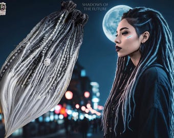 Ombre Synthetic Dreads: Black Light Gray Fishtail Braids Hair Extensions