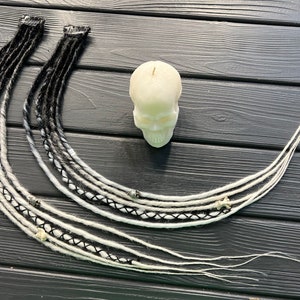 Black and White Ombre Clip In Dreads: Synthetic Dreadlock Extensions