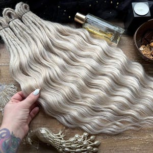 Platinum Blonde Wavy Dreadlock Extensions: Boho Synthetic DE/SE Dreads Set