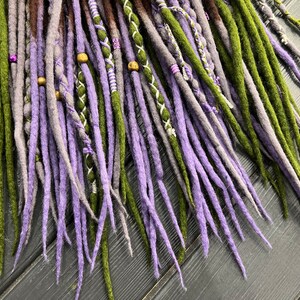 Wool Dreadlocks Ombre Shades of Brown on Purple (violet), Khaki Green ...