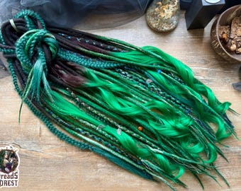 Emerald & Parakeet Green Hybrid Dreads | Handmade USA Dreads Forest
