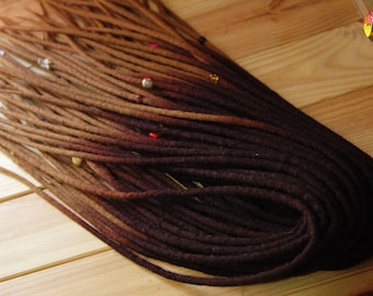Wool Dreadlocks Set: Dark to Light Brown Ombre (Handmade, Double Ended)