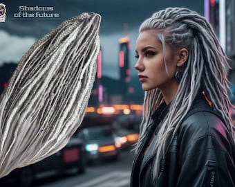 Gray Synthetic Dreads: Platinum Silver White Dreadlock Extensions