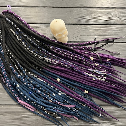 Dreadlock Hair Extensions: Ombre Black-purple, Navy Blue  display picture 1