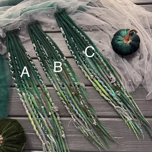 Wool Dreadlock Extension Clip: Ombre Green Blend, Handmade DE Dreads