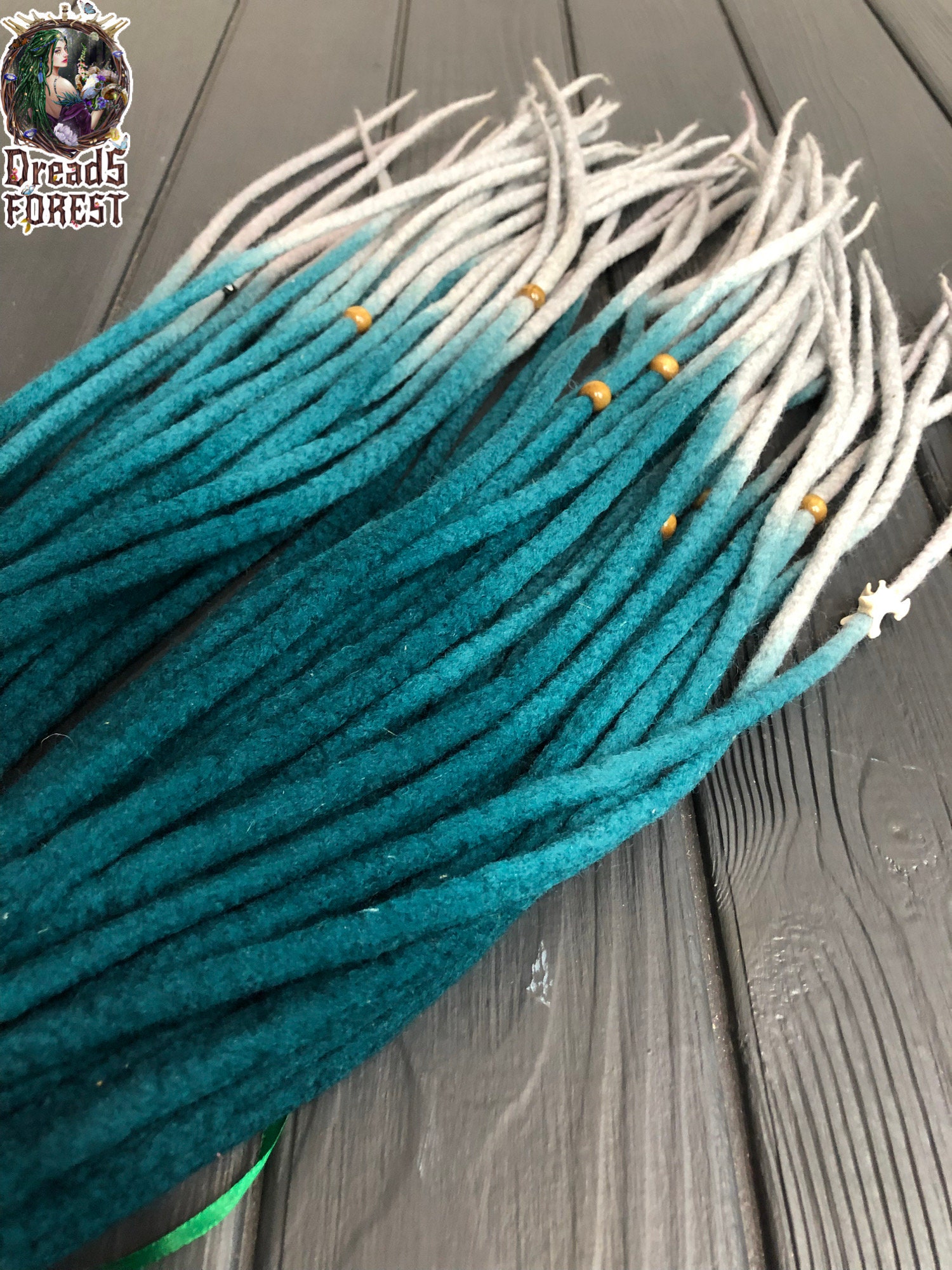 Wool Dreads Ombre Dark Green Dark Emerald Steel Light Gray