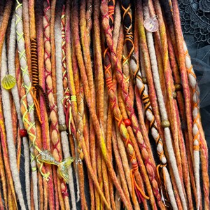 Handmade Merino Wool Dreadlocks: Blond, Orange, Pink, with Beads