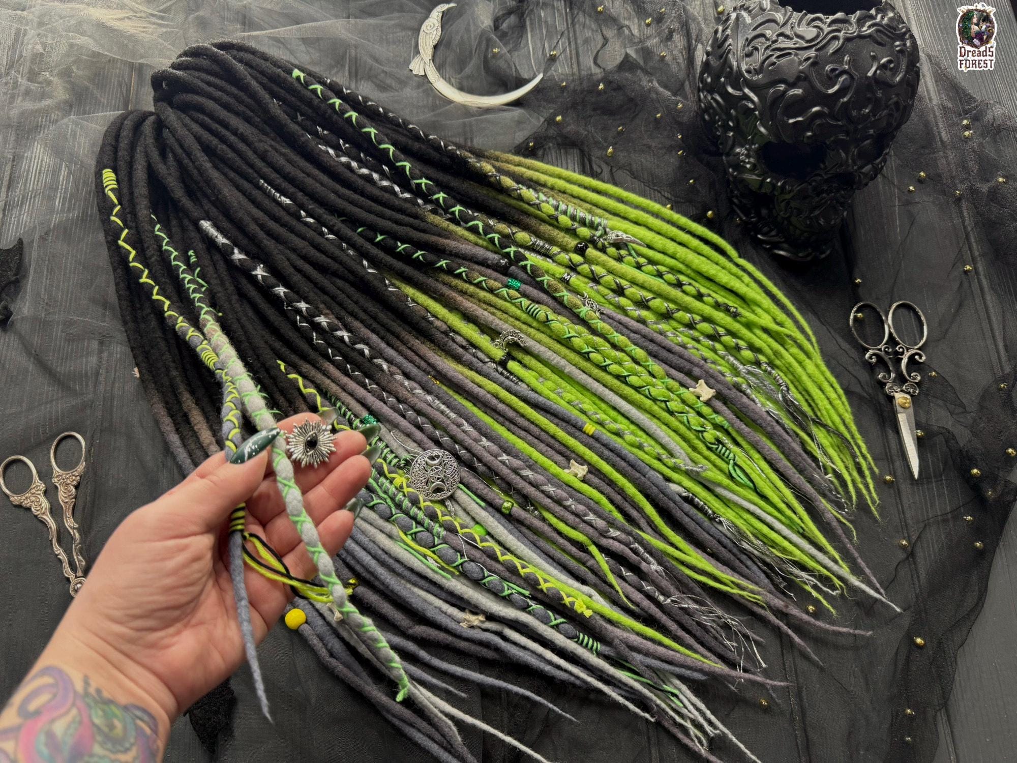 Neon Green Cyber Punk Wool Dreads Green Neon Emerald City Cyberlox Hair Falls Gothic Rave  main image 2