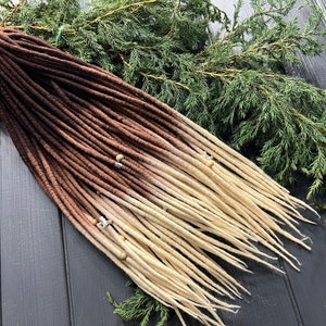 Dreadlocks wool ombre dark brown-brown-blonde bone beads as a gift boho style dreads extensions