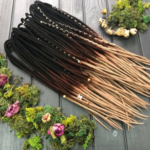 Wool dreads full set DE dreadlocks extensions double ended black ombre dark brown natural dark honey blonde light brown transition