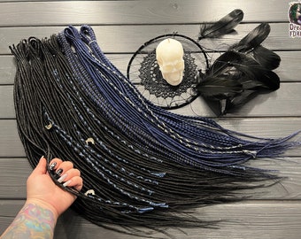 10 DE - 70 DE synthetic twisted dreads black and navy blue dark blue dreadlocks+braids+fishtail+senegalese bandage and beads as a gift