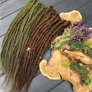 Brown & Green Khaki Synthetic Dreadlocks: Boho Hair Extensions