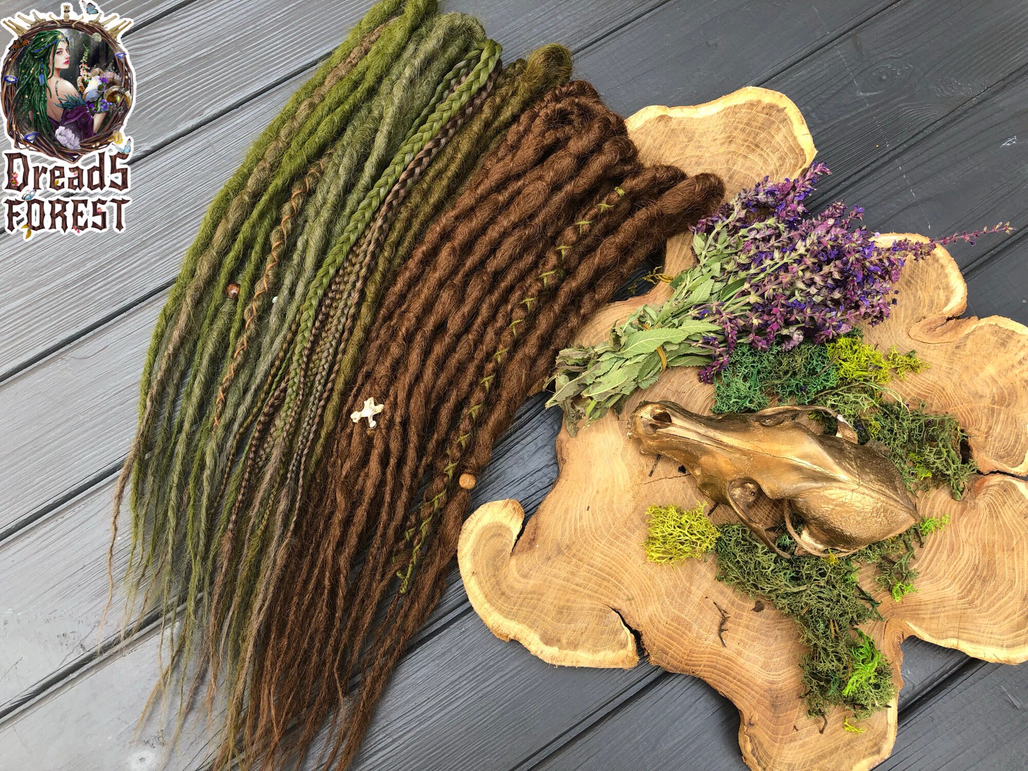 Brown & Green Khaki Synthetic Dreadlocks: Boho Hair  display picture 2