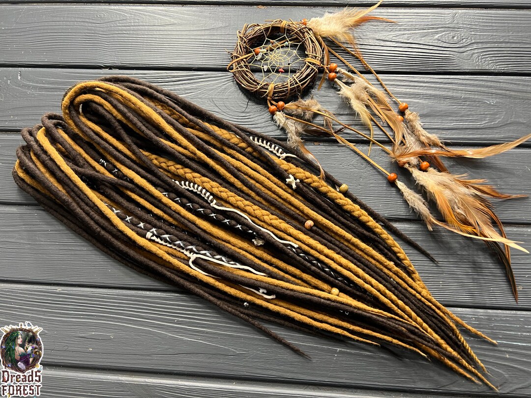 Wool Dreads Coffee With Caramel Brown, Golden, Mustard