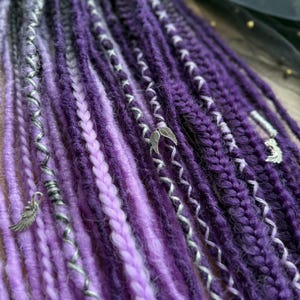 Natural look synthetic double ended ombre black purple lavander dreads + fishtail braids hair extensions dreadlocks boho single ended wrapp
