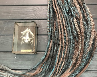 Ombre Synthetic Dreadlocks: Peacock Brown, Blue, Mint Hair Extensions