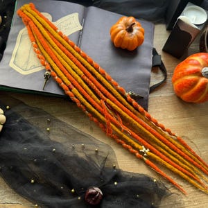 Wool Dreadlock Clip: Orange, Honey, Amber - Halloween Hair Extension
