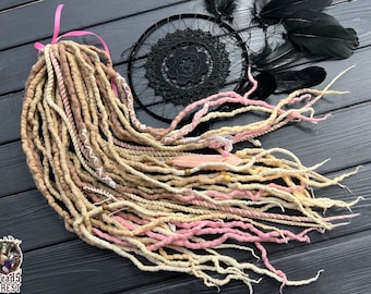 Curly Dreadlocks wool ombre + twists ombre shades of blond, baby pink, pastel pink boho viking style dreads extensions