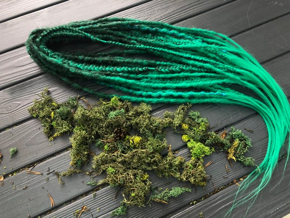 Green Ombre Synthetic Dreadlocks: Fishtail Braids, Boho Hair