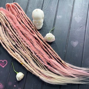 Pink Blend Synthetic Dreadlocks with Fishtail Braids: Blond Highlights & Beads