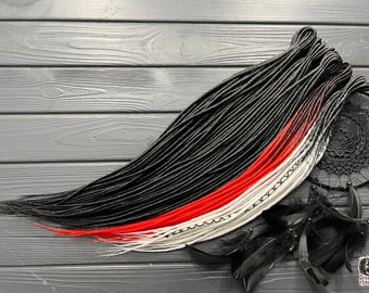 5 DE - 70 DE synthetic dreadlocks thin twisted black solid black and white ombre, black and red ombre bandage and beads as a gift
