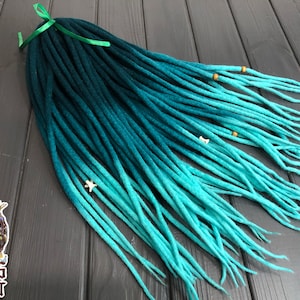 Wool dreads ombre dark emerald green turquoise mint dreadlocks gift set