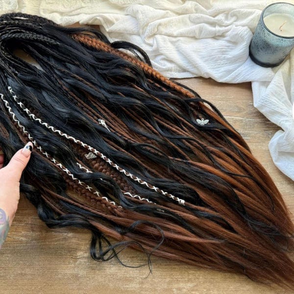 Dreadlocks synthétiques ombrées noir à châtain, tresses en épi faites à la main aux États-Unis, pointes bouclées