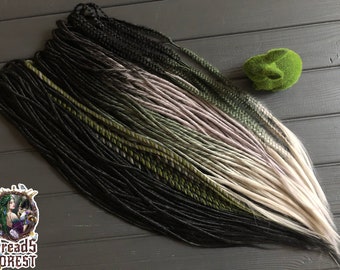 5 DE - 70 DE synthetic double ended dreads black dreadlocks, black-light gray ombre, black-green-gray dreadlocks and senegal braids