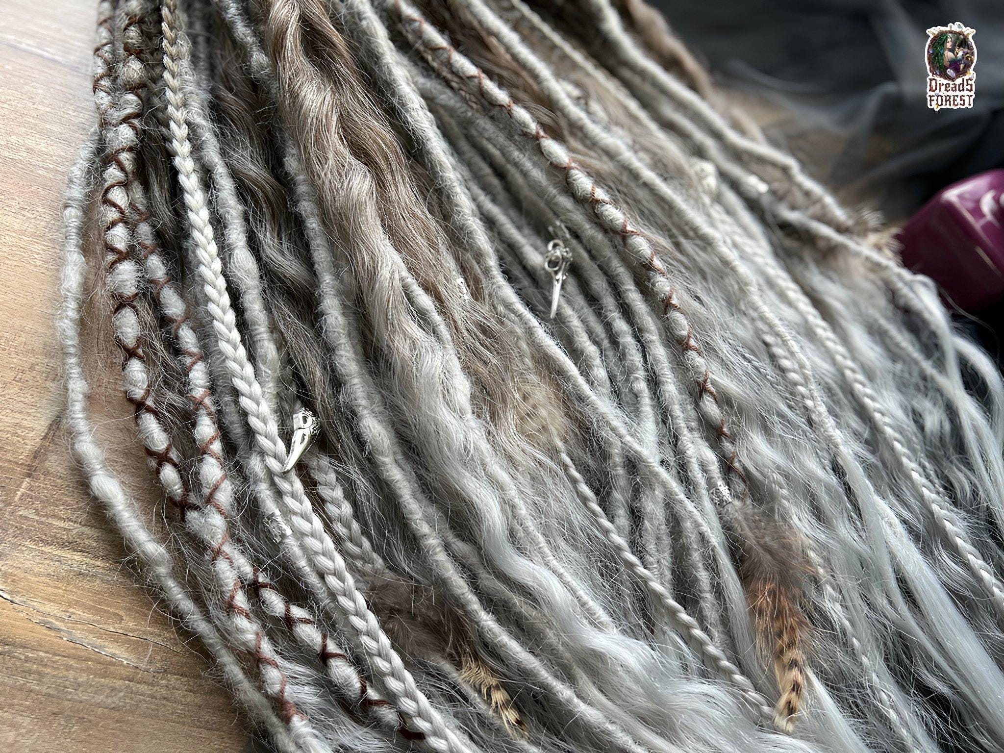 Viking Raven Skull Dreads | Brown Gray Ombre Feather Hair